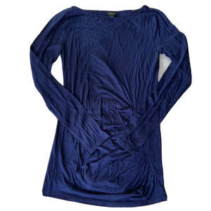 Ann Taylor Top Sz XXS Blue Long Sleeve Stretchy Shirt Blouse Gathered Front Work